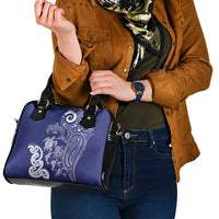New Zealand Sea Animals with Maori Tribal Tattoo Shoulder Handbag Blue Color