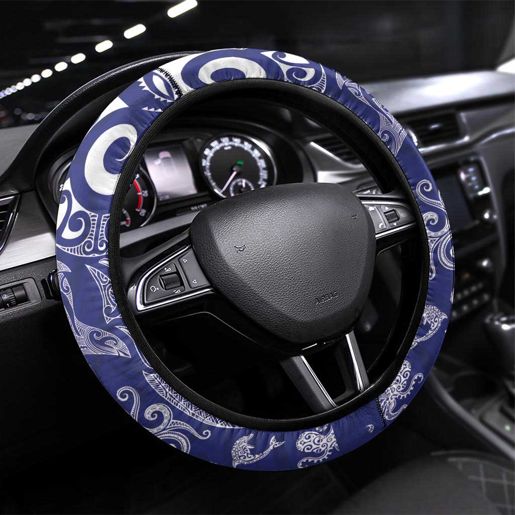 New Zealand Sea Animals with Maori Tribal Tattoo Steering Wheel Cover Blue Color LT03 Universal Fit Blue - Polynesian Pride