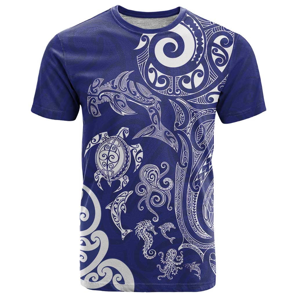 New Zealand Sea Animals with Maori Tribal Tattoo T Shirt Blue Color LT03 Blue - Polynesian Pride