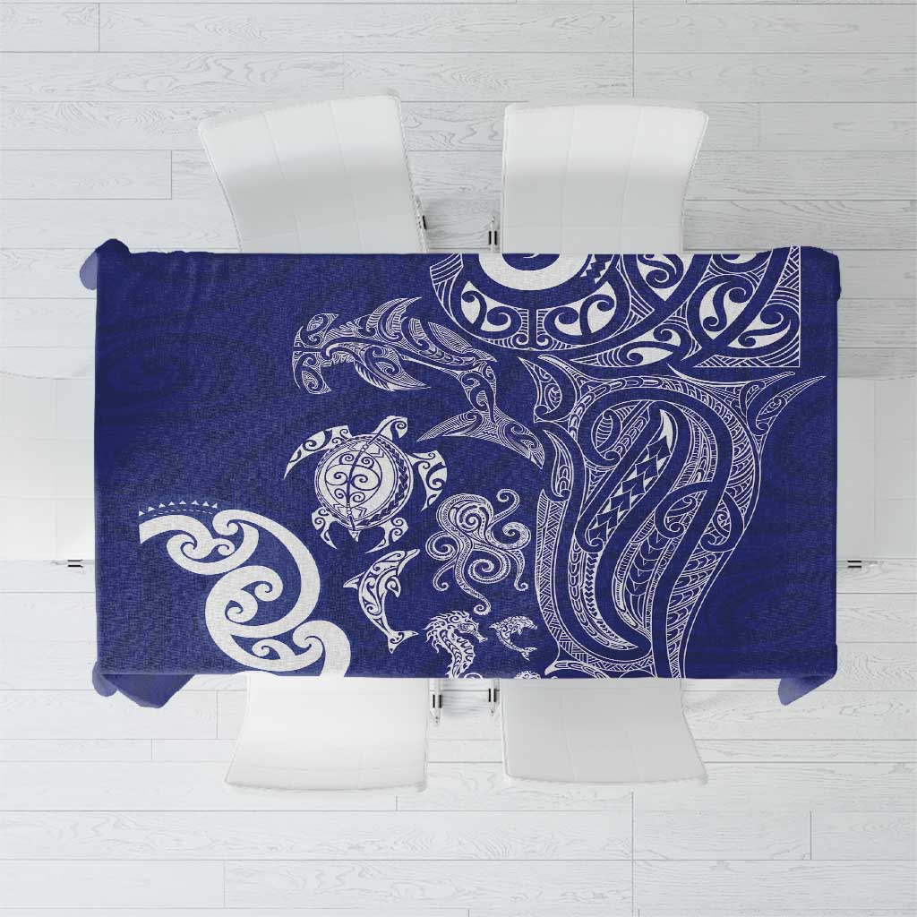 New Zealand Sea Animals with Maori Tribal Tattoo Tablecloth Blue Color LT03 Blue - Polynesian Pride