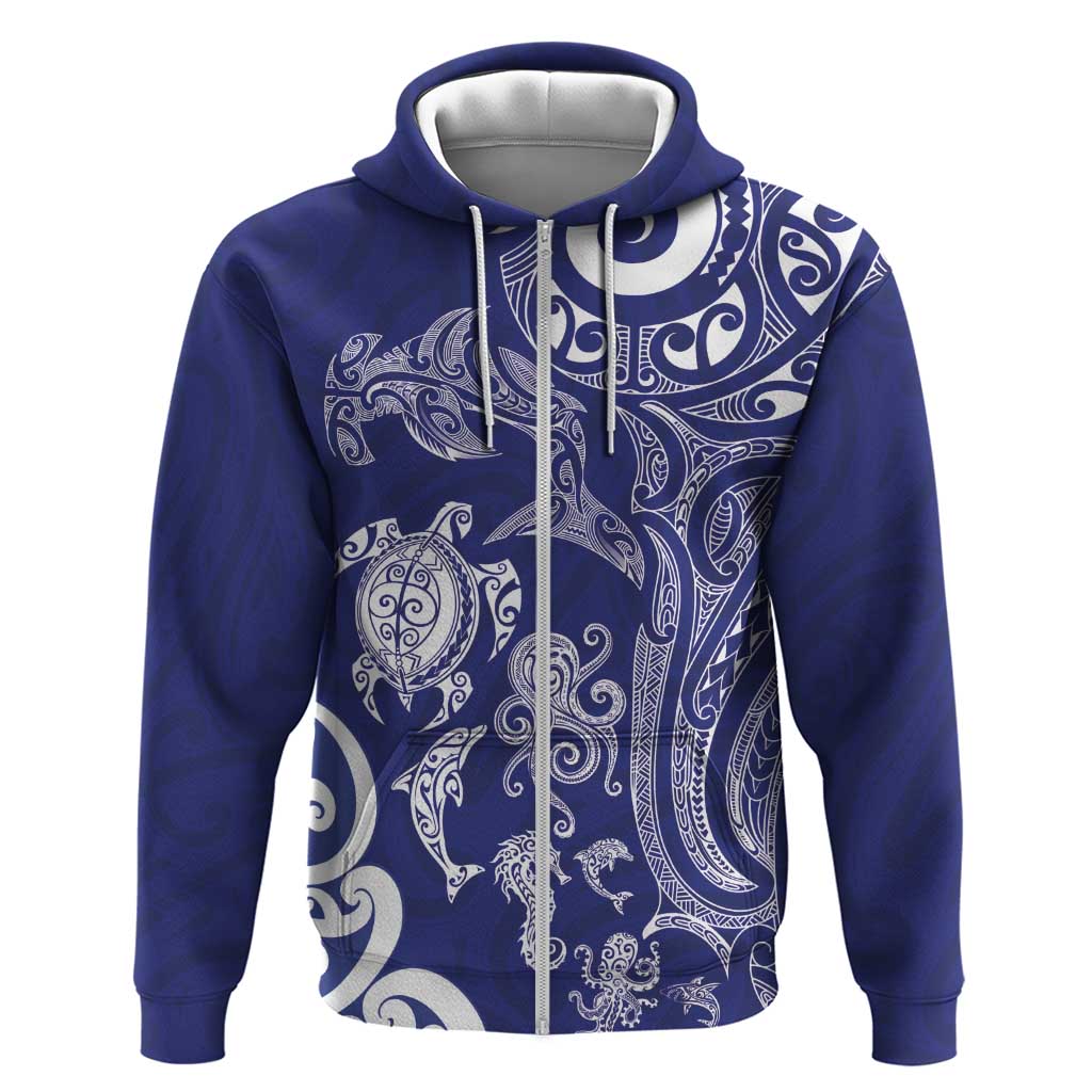 New Zealand Sea Animals with Maori Tribal Tattoo Zip Hoodie Blue Color LT03 Zip Hoodie Blue - Polynesian Pride