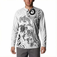 New Zealand Sea Animals with Maori Tribal Tattoo Button Sweatshirt White Color LT03 - Polynesian Pride