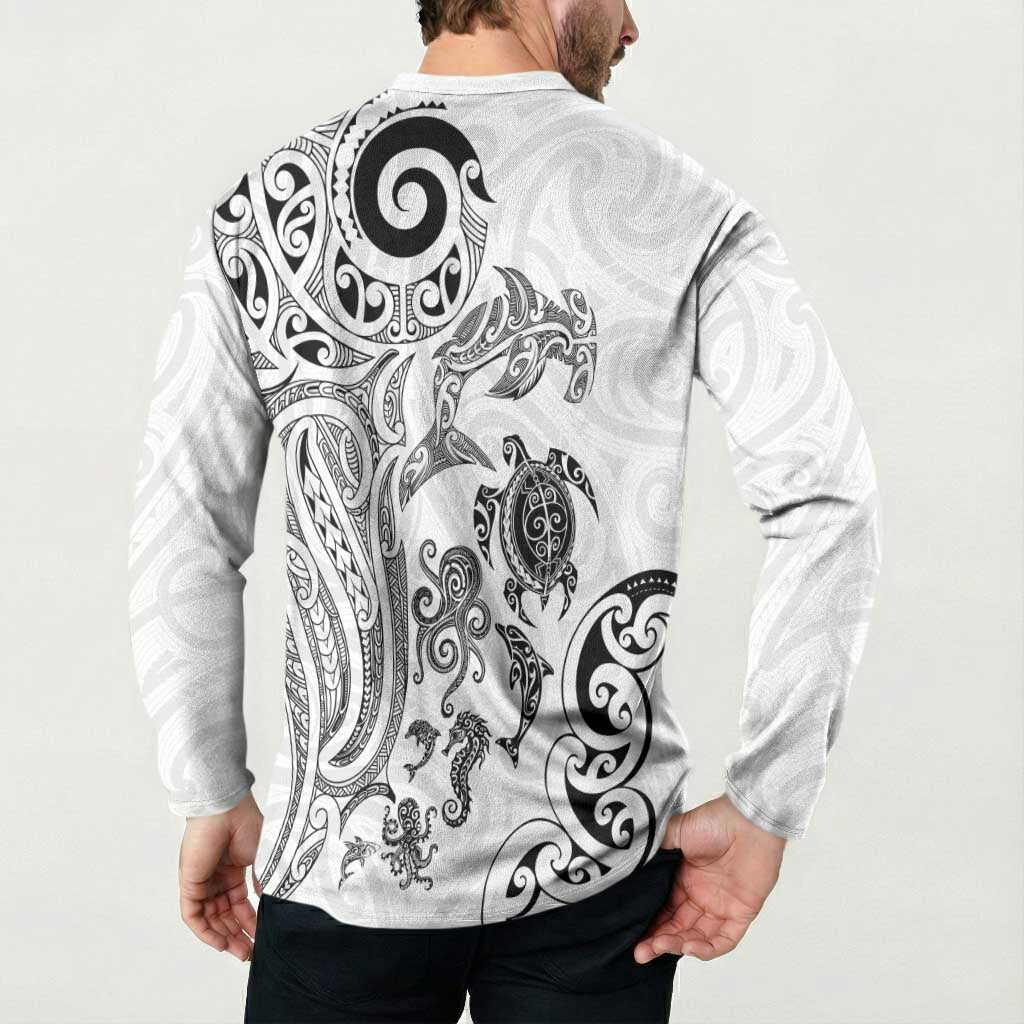 New Zealand Sea Animals with Maori Tribal Tattoo Button Sweatshirt White Color LT03 - Polynesian Pride