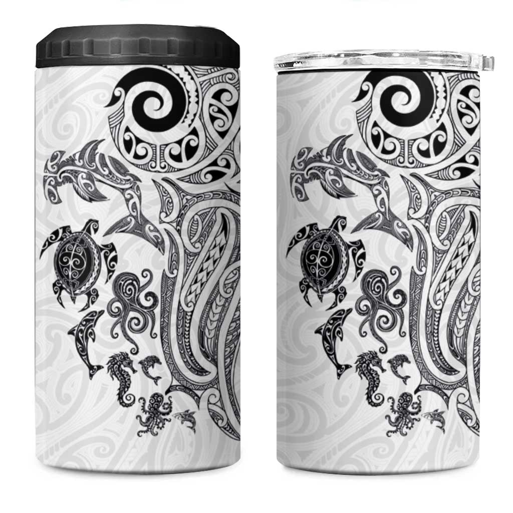 New Zealand Sea Animals with Maori Tribal Tattoo 4 in 1 Can Cooler Tumbler White Color LT03 One Size: 16 oz White - Polynesian Pride