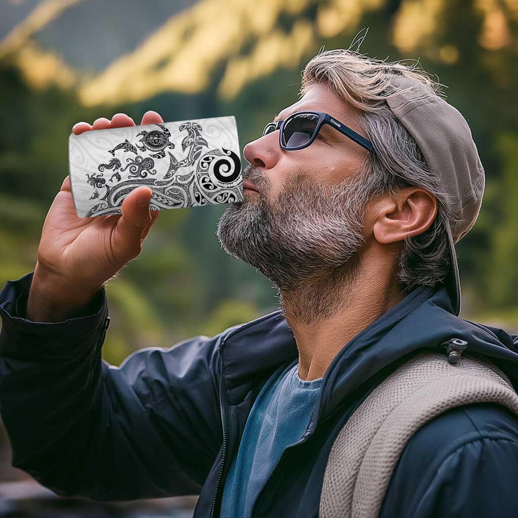 New Zealand Sea Animals with Maori Tribal Tattoo 4 in 1 Can Cooler Tumbler White Color