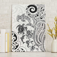New Zealand Sea Animals with Maori Tribal Tattoo Canvas Wall Art White Color
