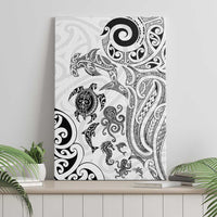 New Zealand Sea Animals with Maori Tribal Tattoo Canvas Wall Art White Color