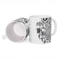 New Zealand Sea Animals with Maori Tribal Tattoo Ceramic Mug White Color