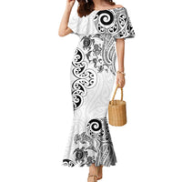 New Zealand Sea Animals with Maori Tribal Tattoo Family Matching Mermaid Dress and Hawaiian Shirt White Color