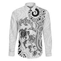 New Zealand Sea Animals with Maori Tribal Tattoo Family Matching Off Shoulder Maxi Dress and Hawaiian Shirt White Color