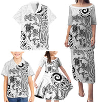 New Zealand Sea Animals with Maori Tribal Tattoo Family Matching Puletasi and Hawaiian Shirt White Color