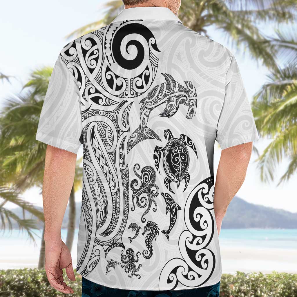 New Zealand Sea Animals with Maori Tribal Tattoo Hawaiian Shirt White Color