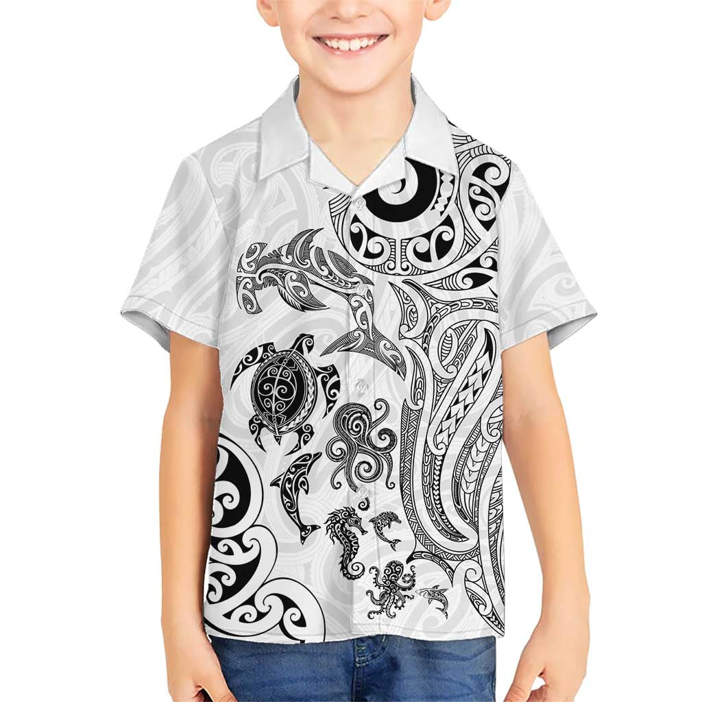 New Zealand Sea Animals with Maori Tribal Tattoo Hawaiian Shirt White Color