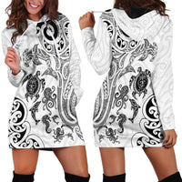 New Zealand Sea Animals with Maori Tribal Tattoo Hoodie Dress White Color