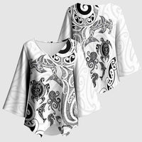 New Zealand Sea Animals with Maori Tribal Tattoo Kimono Sleeve Blouse White Color