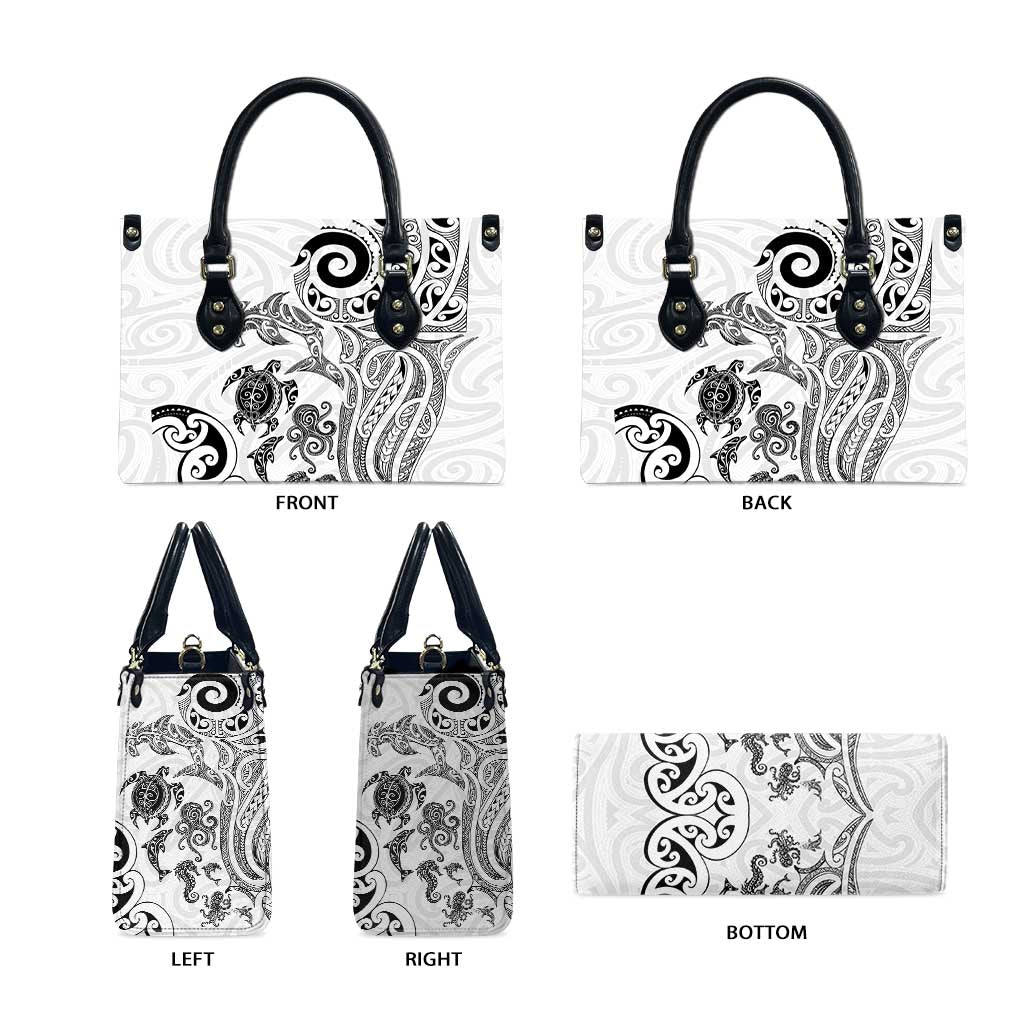 New Zealand Sea Animals with Maori Tribal Tattoo Leather Bag White Color