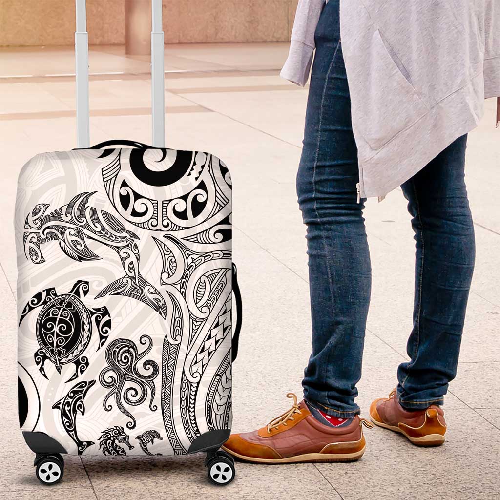 New Zealand Sea Animals with Maori Tribal Tattoo Luggage Cover White Color LT03 White - Polynesian Pride