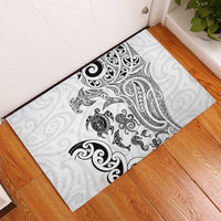 New Zealand Sea Animals with Maori Tribal Tattoo Rubber Doormat White Color