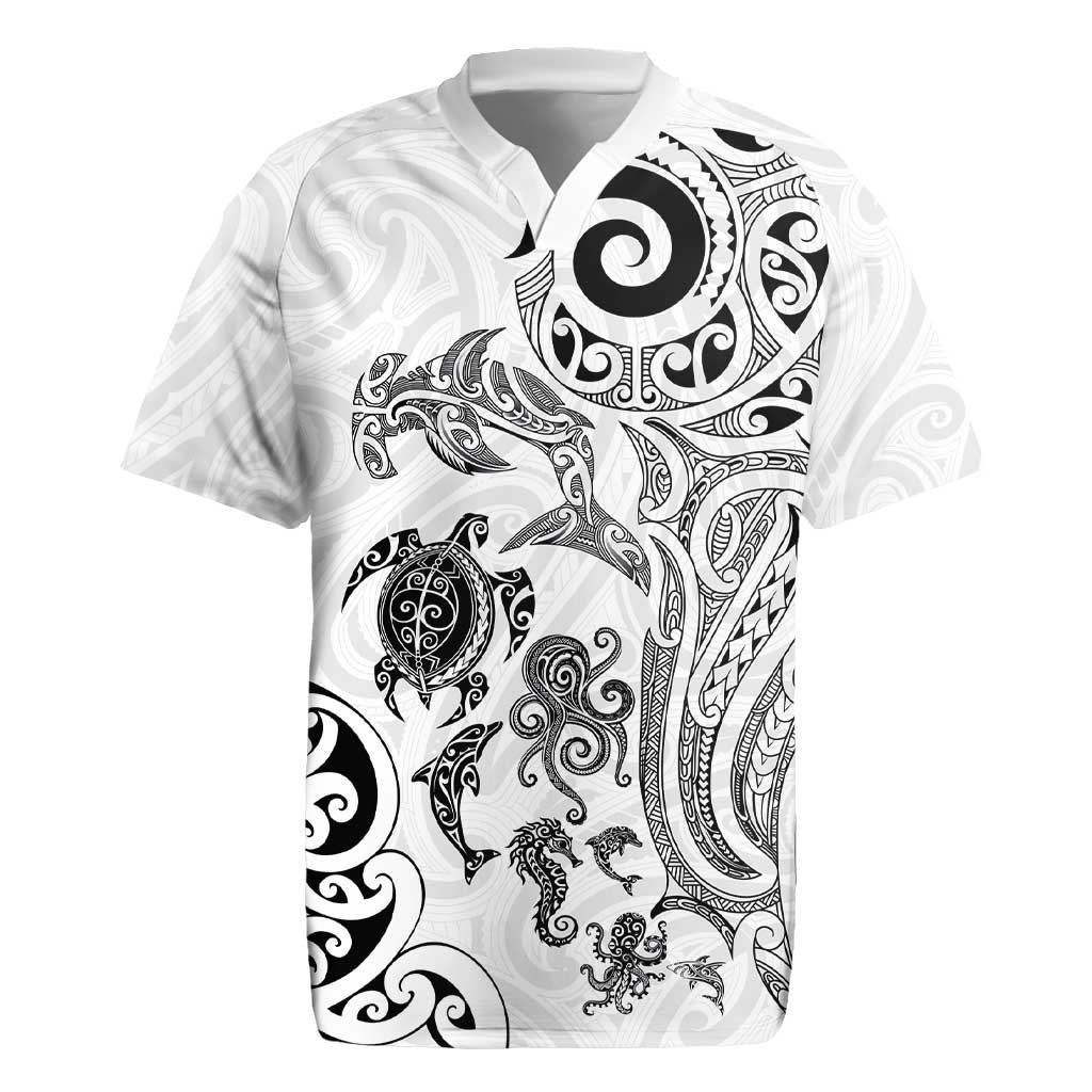 New Zealand Sea Animals with Maori Tribal Tattoo Rugby Jersey White Color LT03 White - Polynesian Pride