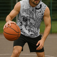 New Zealand Sea Animals with Maori Tribal Tattoo Sleeveless Hoodie White Color