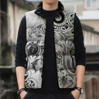 New Zealand Sea Animals with Maori Tribal Tattoo Sleeveless Puffer Jacket White Color