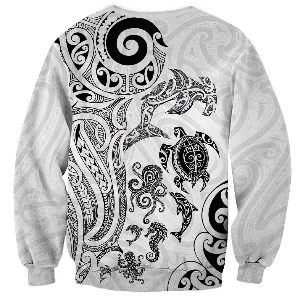 New Zealand Sea Animals with Maori Tribal Tattoo Sweatshirt White Color LT03 - Polynesian Pride