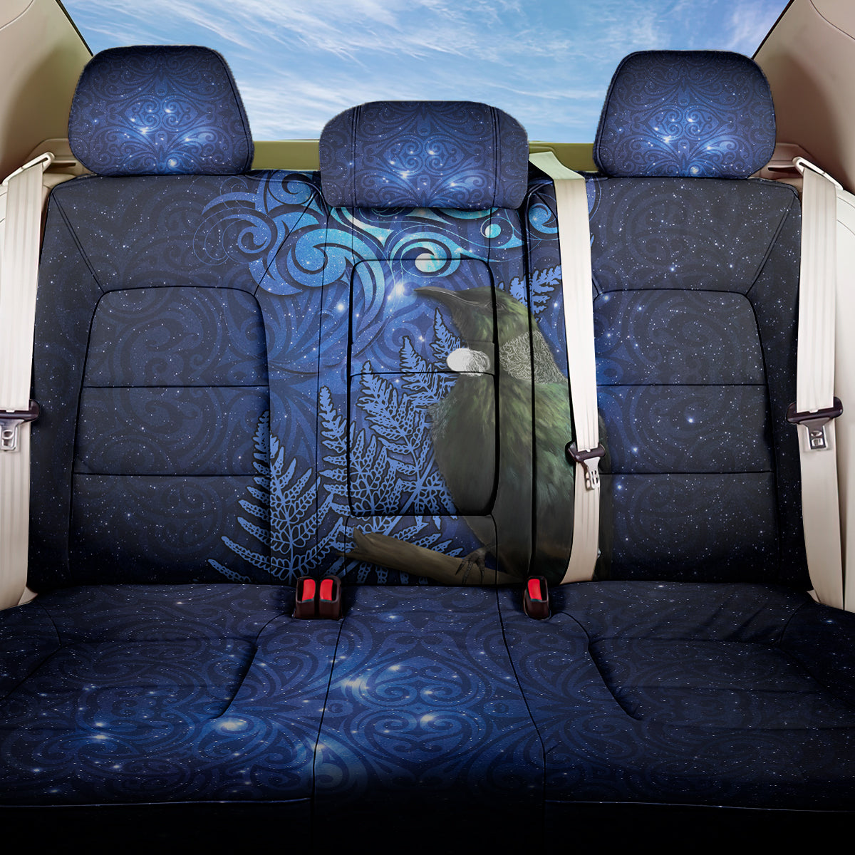 New Zealand Tui Bird Matariki Back Car Seat Cover Maori New Year with Galaxy Fern LT03