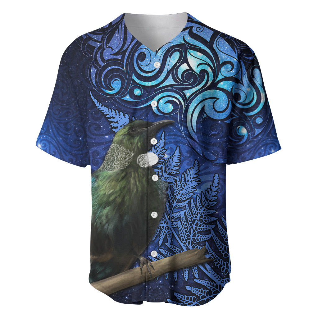 New Zealand Tui Bird Matariki Baseball Jersey Maori New Year with Galaxy Fern