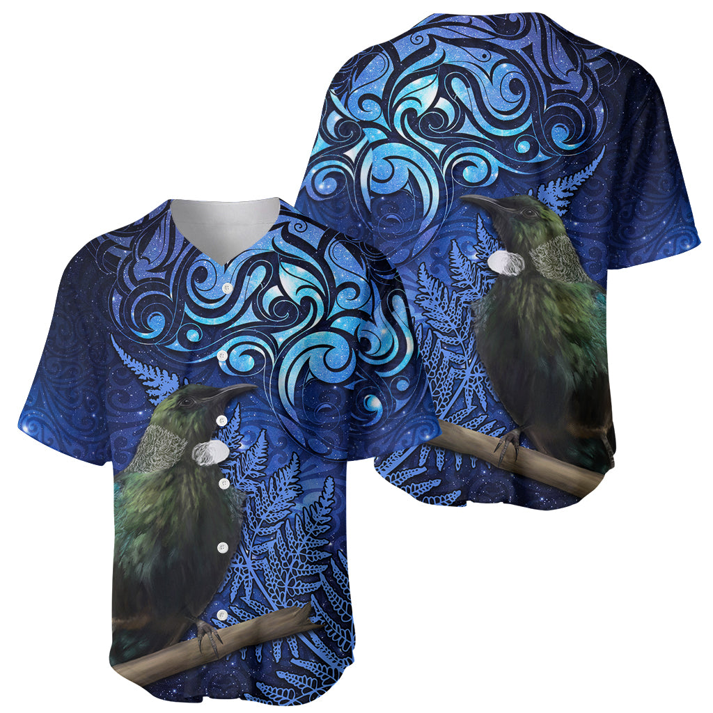 New Zealand Tui Bird Matariki Baseball Jersey Maori New Year with Galaxy Fern