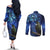 New Zealand Tui Bird Matariki Couples Matching Off The Shoulder Long Sleeve Dress and Long Sleeve Button Shirt Maori New Year with Galaxy Fern