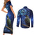 New Zealand Tui Bird Matariki Couples Matching Short Sleeve Bodycon Dress and Long Sleeve Button Shirt Maori New Year with Galaxy Fern