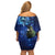 New Zealand Tui Bird Matariki Family Matching Off Shoulder Short Dress and Hawaiian Shirt Maori New Year with Galaxy Fern