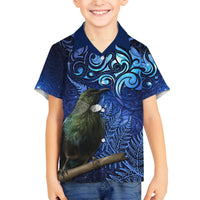 New Zealand Tui Bird Matariki Family Matching Tank Maxi Dress and Hawaiian Shirt Maori New Year with Galaxy Fern