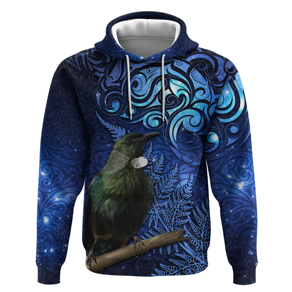 New Zealand Tui Bird Matariki Hoodie Maori New Year with Galaxy Fern