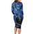 New Zealand Tui Bird Matariki Long Sleeve Bodycon Dress Maori New Year with Galaxy Fern