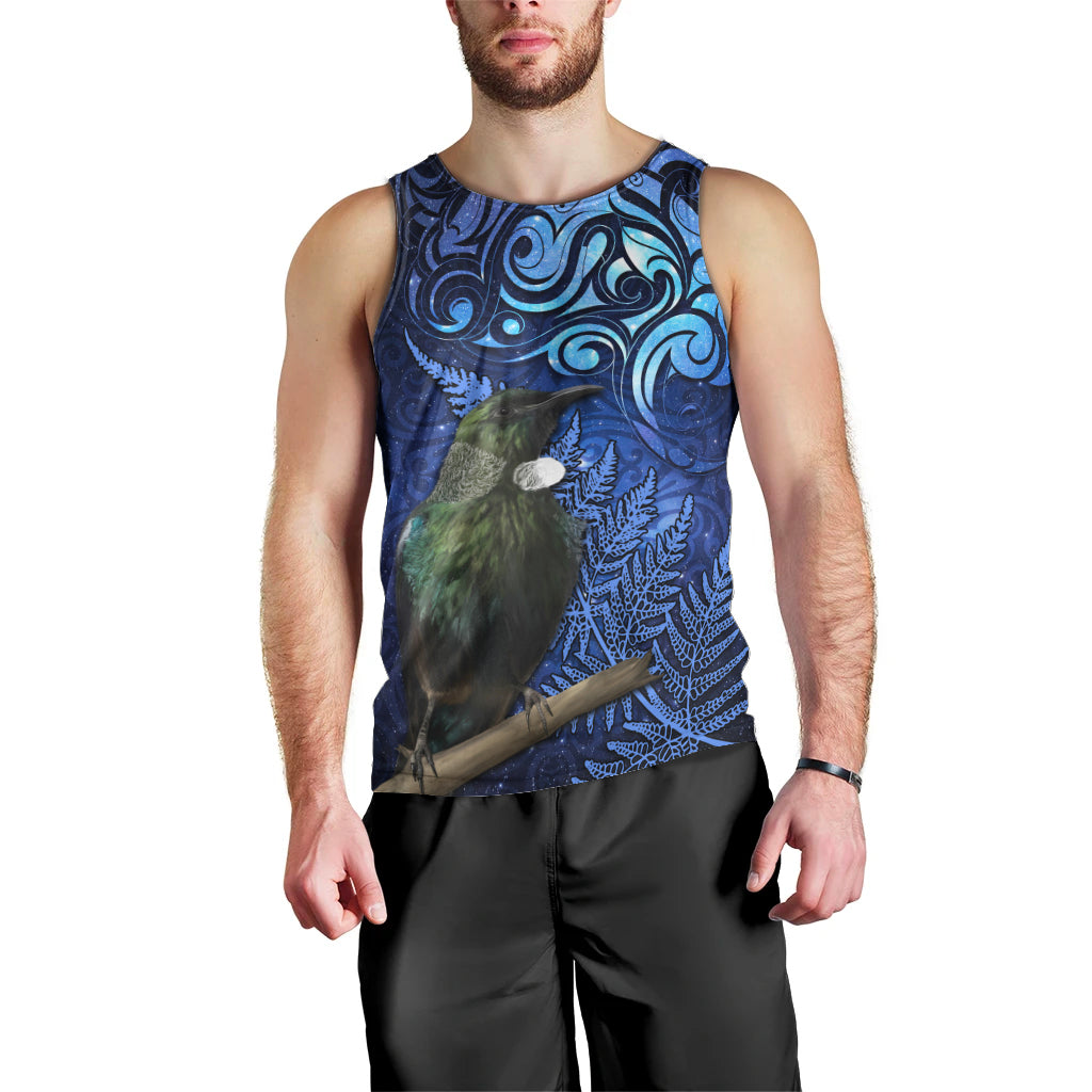 New Zealand Tui Bird Matariki Men Tank Top Maori New Year with Galaxy Fern