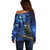 New Zealand Tui Bird Matariki Off Shoulder Sweater Maori New Year with Galaxy Fern