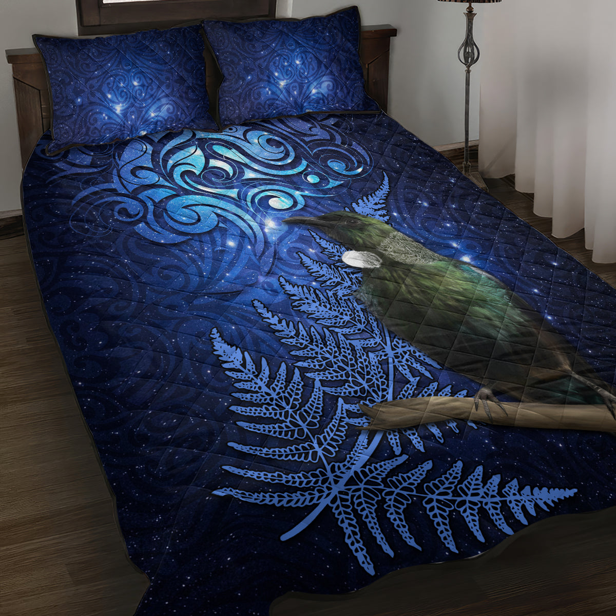 New Zealand Tui Bird Matariki Quilt Bed Set Maori New Year with Galaxy Fern