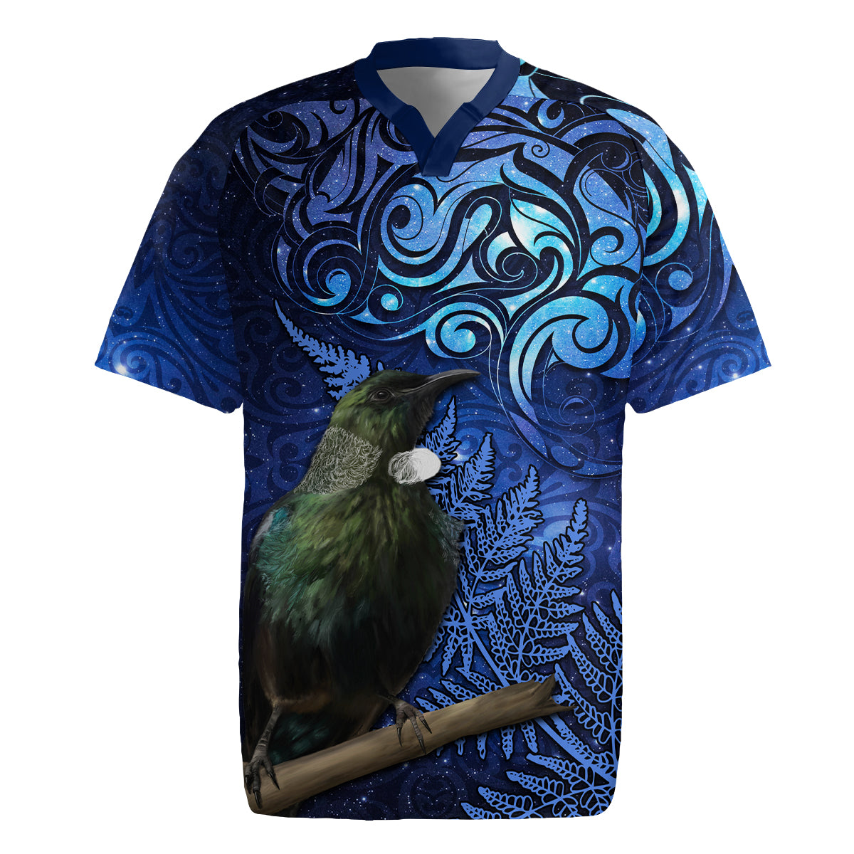 New Zealand Tui Bird Matariki Rugby Jersey Maori New Year with Galaxy Fern