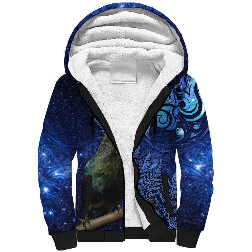 New Zealand Tui Bird Matariki Sherpa Hoodie Maori New Year with Galaxy Fern