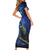 New Zealand Tui Bird Matariki Short Sleeve Bodycon Dress Maori New Year with Galaxy Fern