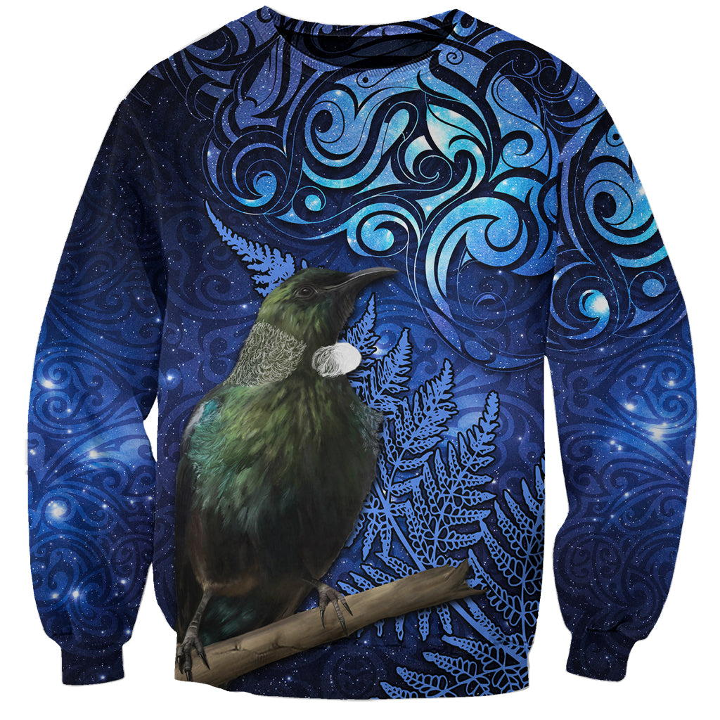 New Zealand Tui Bird Matariki Sweatshirt Maori New Year with Galaxy Fern