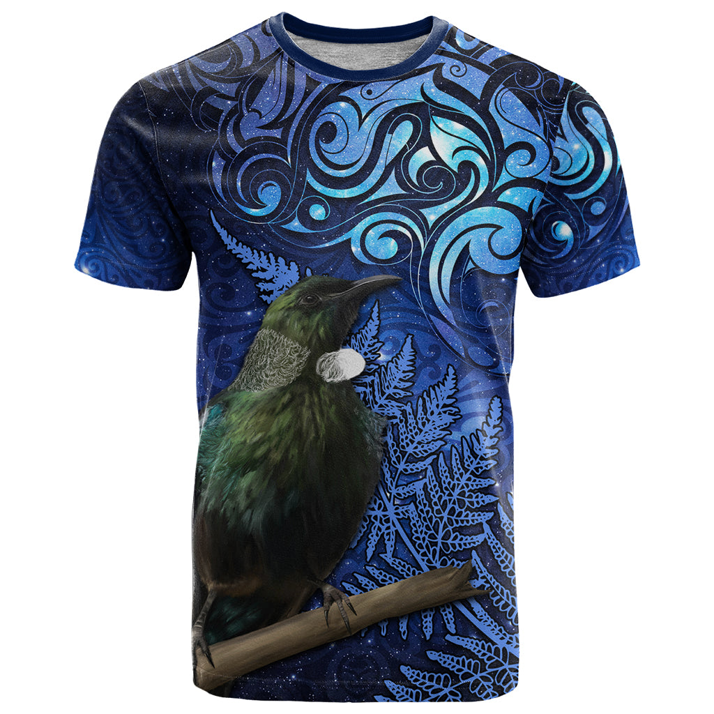 New Zealand Tui Bird Matariki T Shirt Maori New Year with Galaxy Fern