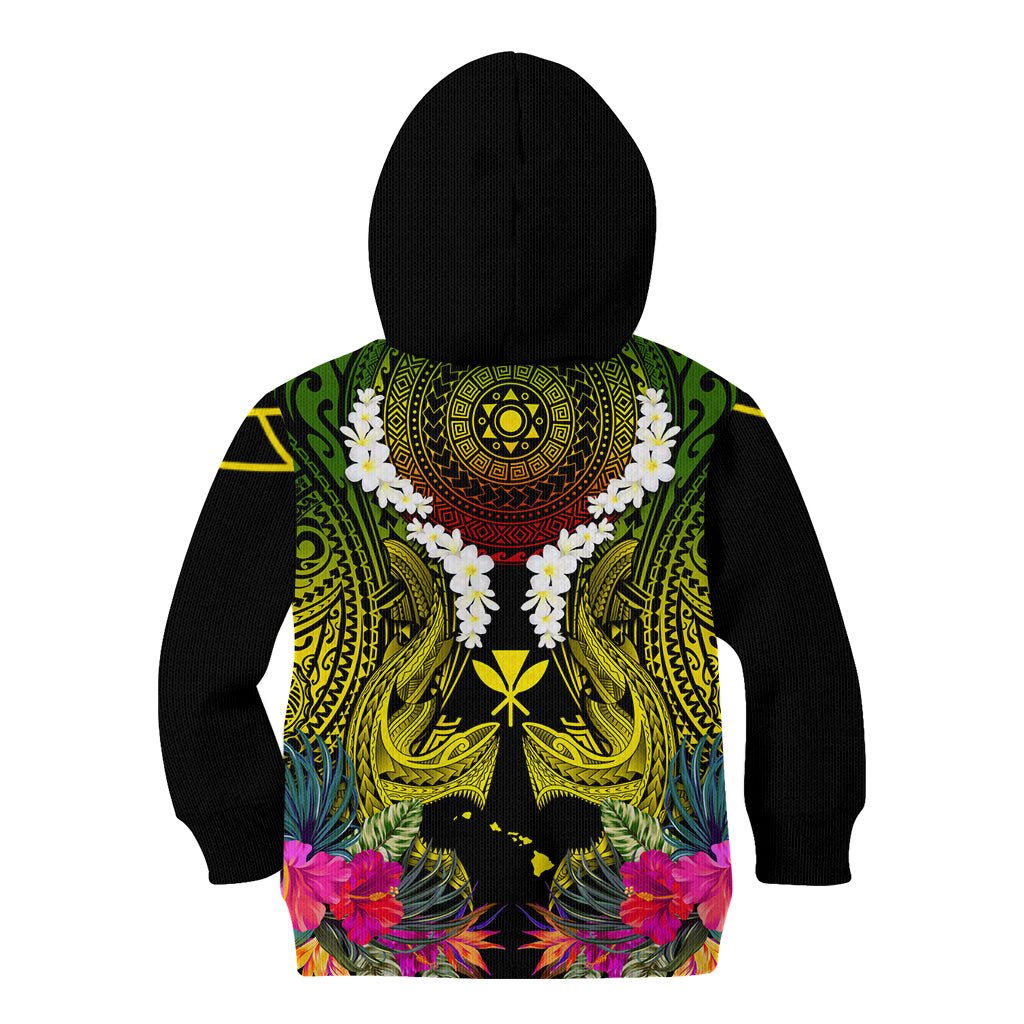 Hawaii Kanaka Maoli Kid Hoodie Double Shark and Hibiscus Flowers