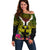 Hawaii Kanaka Maoli Off Shoulder Sweater Double Shark and Hibiscus Flowers