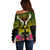 Hawaii Kanaka Maoli Off Shoulder Sweater Double Shark and Hibiscus Flowers