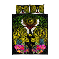 Hawaii Kanaka Maoli Quilt Bed Set Double Shark and Hibiscus Flowers