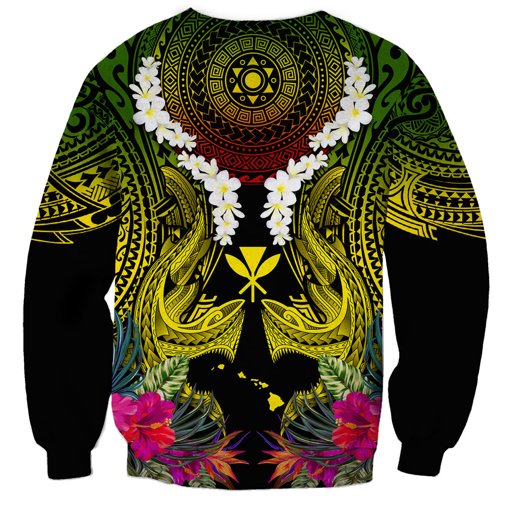 Hawaii Kanaka Maoli Sweatshirt Double Shark and Hibiscus Flowers