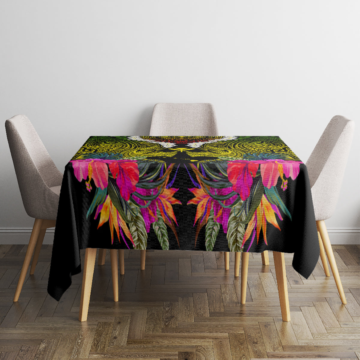 Hawaii Kanaka Maoli Tablecloth Double Shark and Hibiscus Flowers