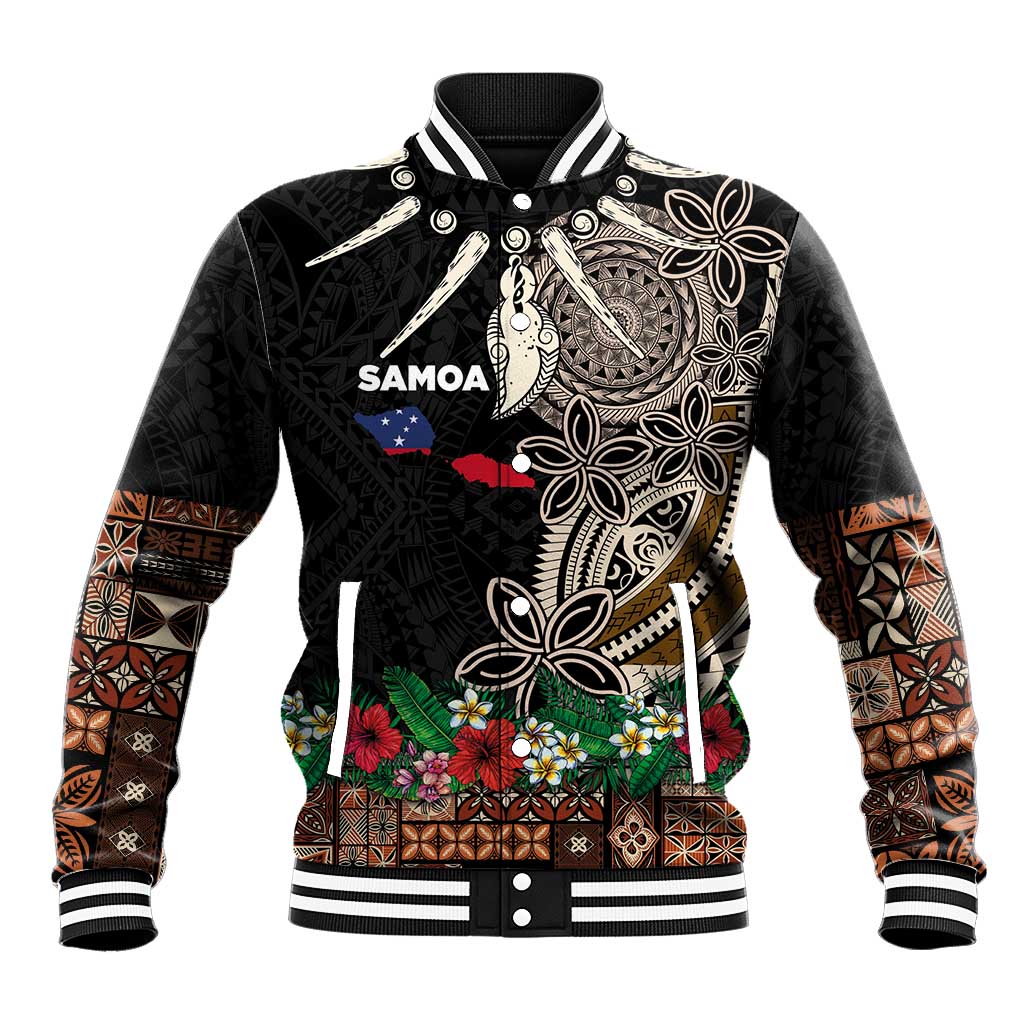 Samoa Siapo Polynesian Art Baseball Jacket Tropical Flowers and Tatau Pattern Brown LT03 Unisex Brown - Polynesian Pride